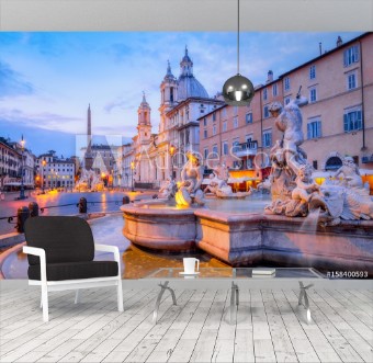 Picture of View of Piazza Navona and fountain before sunrise Rome